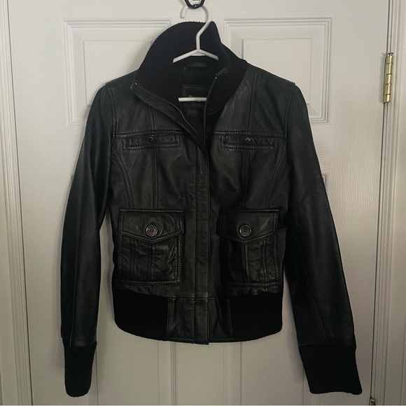 Mango Black Leather Moto Motorcycle Jacket Small - Picture 1 of 8